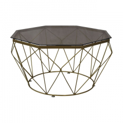 GRID Τραπεζάκι Σαλονιού Οκτάγωνο, Μέταλλο Βαφή Χρυσό Γυαλί Tea Colour Tempered  Φ87cm/H.44cm(Top Φ80cm)