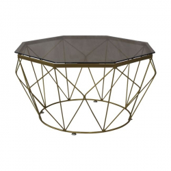 GRID Τραπεζάκι Σαλονιού Οκτάγωνο, Μέταλλο Βαφή Χρυσό Γυαλί Tea Colour Tempered  Φ87cm/H.44cm(Top Φ80cm)