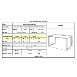 TOLEDO Τραπεζάκι Σαλονιού Καθιστικού, Μέταλλο Βαφή Χρυσό, Γυαλί Clear Tempered  60x60x55cm