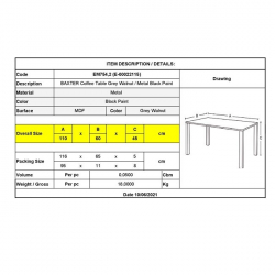 BAXTER Τραπεζάκι Σαλονιού Καθιστικού, Μέταλλο Βαφή Μαύρο, Grey Walnut  110x60x45cm