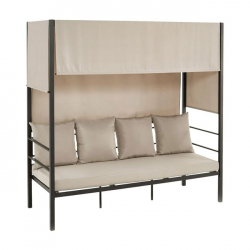 SKY Καναπές - Κρεβάτι Κήπου Εξωτερικού Χώρου, Μέταλλο Βαφή Ανθρακί, Ύφασμα Εκρού  200x80x200cm