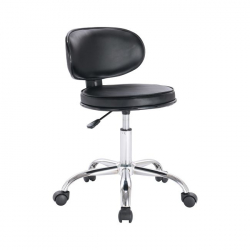 GLORY Σκαμπό με Πλάτη, Χρώμιο PU Μαύρο, Τροχήλατο, Ρύθμιση Ύψους, Περιστρεφόμενο  47x47x67/78cm