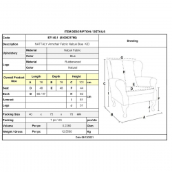 NATTALY Πολυθρόνα - Μπερζέρα K/D, Ύφασμα Nabuk Μπλε  76x78x101cm