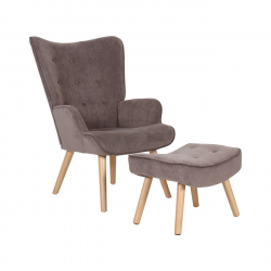 ALMA Πολυθρόνα - Μπερζέρα με Σκαμπό - Υποπόδιο Φυσικό Ύφασμα Velure Καφέ, K/D  69x76x97cm / 52x38x35cm