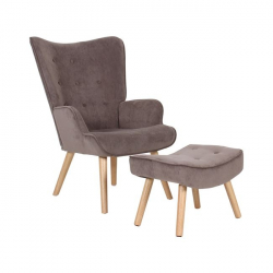 ALMA Πολυθρόνα - Μπερζέρα με Σκαμπό - Υποπόδιο Φυσικό Ύφασμα Velure Καφέ, K/D  69x76x97cm / 52x38x35cm