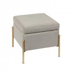 RAY Αποθηκευτικό Σκαμπό, Μέταλλο Βαφή Χρυσό, Ύφασμα Velure, Απόχρωση Γκρι  40x40x37cm