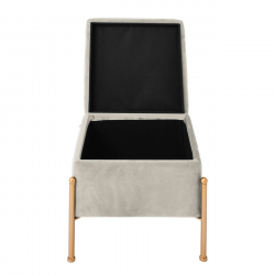 RAY Αποθηκευτικό Σκαμπό, Μέταλλο Βαφή Χρυσό, Ύφασμα Velure, Απόχρωση Γκρι  40x40x37cm