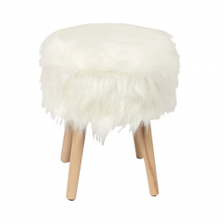 JAMO Αποθηκευτικό Σκαμπό Βοηθητικό, Συνθετική Γούνα Άσπρο, Πόδια Φυσικό.  38x38x47cm