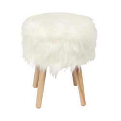 JAMO Αποθηκευτικό Σκαμπό Βοηθητικό, Συνθετική Γούνα Άσπρο, Πόδια Φυσικό.  38x38x47cm