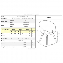 OPTIM Πολυθρόνα Ξύλινο Πόδι Οξιά Φυσικό, PP Sand Beige  54x51x79cm