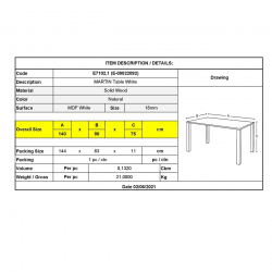 MARTIN Τραπέζι Κουζίνας - Εστιατορίου, Οξιά Φυσικό, MDF Άσπρο  140x80 H.75cm