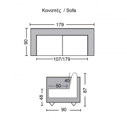 JAY Καναπές - Κρεβάτι Σαλονιού - Καθιστικού, Ύφασμα Γκρι  179x90x87cm Bed:179x110x48cm