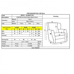 PORTER Πολυθρόνα Relax Σαλονιού - Καθιστικού Μαύρο Velure  68x86x99cm