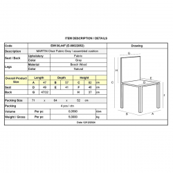 MARTIN Καρέκλα Οξιά Φυσικό, Ύφασμα Γκρι, Μονταρισμένη Ταπετσαρία  49x57x82cm