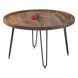 MATRI Τραπεζάκι Σαλονιού Καθιστικού, Μέταλλο Βαφή Μαύρο, Ξύλο Ακακία Φυσικό  Φ76xH.45cm