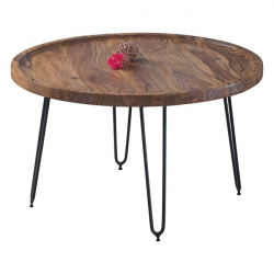 MATRI Τραπεζάκι Σαλονιού Καθιστικού, Μέταλλο Βαφή Μαύρο, Ξύλο Ακακία Φυσικό  Φ76xH.45cm