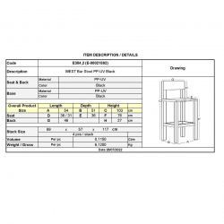 WEST Σκαμπό BAR με Πλάτη, PP-UV Μαύρο  54x51x103cm