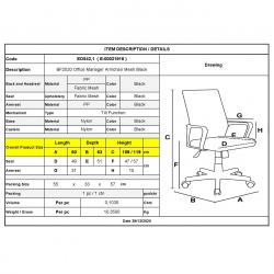 BF2020 Πολυθρόνα Γραφείου Διευθυντή Mesh Μαύρο  60x63x109/119cm