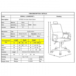 BF9500 Πολυθρόνα Γραφείου Διευθυντή Mesh Μαύρο, Μπράτσα up-down  68x72x115/123cm