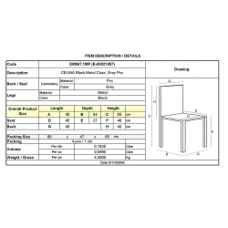 CELINA Καρέκλα Μέταλλο Βαφή Μαύρο, Pvc Γκρι  45x54x85cm