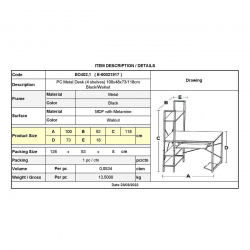 ΓΡΑΦΕΙΟ 4 Ράφια - Βάση Η/Υ - Συρταρωτή Θέση Πληκτρολογίου, Μέταλλο Μαύρο, Καρυδί  100x48x73/118cm