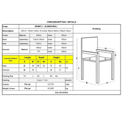 ASCO Πολυθρόνα Γραφείου Επισκέπτη Μέταλλο Βαφή Μαύρο, Mesh - Ύφασμα Μαύρο  61x64x92cm