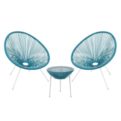 ACAPULCO Set Κήπου - Βεράντας: Τραπέζι + 2 Πολυθρόνες Μέταλλο Άσπρο / Rattan Μπλε  Τραπ:Φ50x50cm - Πολ:73x76x89cm