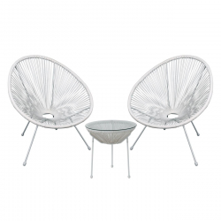 ACAPULCO Set Κήπου - Βεράντας: Τραπέζι + 2 Πολυθρόνες Μέταλλο Άσπρο/Rattan Άσπρο  Table:Φ50x50cm Chair:73x76x89