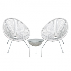 ACAPULCO Set Κήπου - Βεράντας: Τραπέζι + 2 Πολυθρόνες Μέταλλο Άσπρο/Rattan Άσπρο  Table:Φ50x50cm Chair:73x76x89