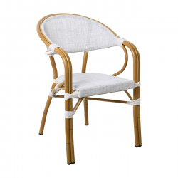 VEGERA Πολυθρόνα Dining Αλουμίνιο Βαφή Φυσικό Textilene Εκρού, Στοιβαζόμενη  57x58x83cm