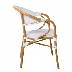 VEGERA Πολυθρόνα Dining Αλουμίνιο Βαφή Φυσικό Textilene Εκρού, Στοιβαζόμενη  57x58x83cm