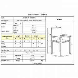 RIO Πολυθρόνα Στοιβαζόμενη Κήπου, Μέταλλο Βαφή Καφέ, Τextilene Καφέ (4,20kg)  55x74x91cm