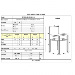 RIO Πολυθρόνα Στοιβαζόμενη Κήπου, Μέταλλο Βαφή Καφέ, Τextilene Καφέ (4,20kg)  55x74x91cm