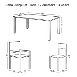 SALSA Τραπεζαρία Κήπου:Μέταλλο Βαφή Μαύρο-Wicker Φυσικό: 2 Πολυθρόνες+ 4 Καρέκλες+Τραπέζι  160x95x74 -57x68x83-53x63x78cm
