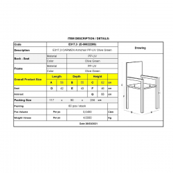 CARMEN Πολυθρόνα Τραπεζαρίας Κήπου Στοιβαζόμενη, PP - UV Protection, Απόχρωση Λαδί  58x55x82cm