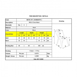 RELIX Καρέκλα Στοιβαζόμενη, Μέταλλο Βαφή Μαύρo  44x49x84cm