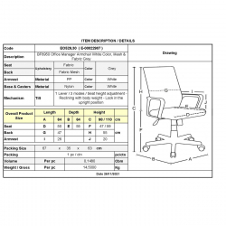 BF8950 Πολυθρόνα Γραφείου Άσπρο - Γκρι, Mesh Γκρι, Ύφασμα Γκρι  64x64x98/110cm