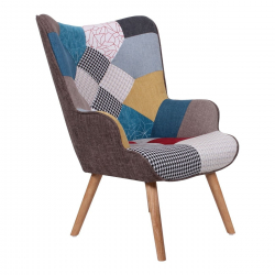 MARON Πολυθρόνα - Μπερζέρα Ξύλο Φυσικό, Ύφασμα Patchwork  69x76x97cm