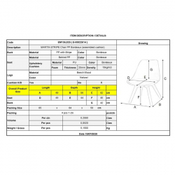 MARTIN STRIPE Καρέκλα Ξύλινο Πόδι, PP Μπορντώ  49x56x82cm