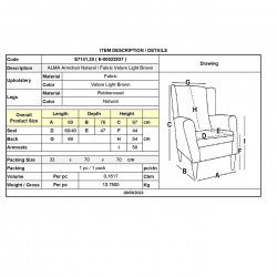 ALMA Πολυθρόνα - Μπερζέρα Σαλονιού - Καθιστικού Φυσικό Ύφασμα Velure Ανοιχτό Καφέ,K/D  69x76x97cm