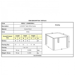 LUGANO Τραπεζάκι Βοηθητικό Ξαπλώστρας, Ξύλο Acacia Απόχρωση Άσπρο  45x45x45cm