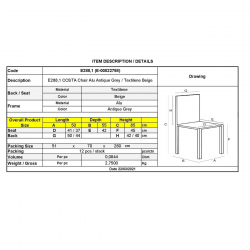 COSTA Καρέκλα Dining Αλουμινίου, Απόχρωση Antique Grey -Textilene Μπεζ  50x55x85cm