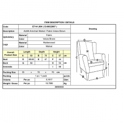 ALMA Πολυθρόνα - Μπερζέρα Σαλονιού - Καθιστικού Καρυδί Ύφασμα Καφέ Velure, K/D  69x76x97cm