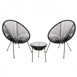 ACAPULCO Set Κήπου - Βεράντας: Τραπέζι + 2 Πολυθρόνες Μέταλλο Μαύρο / Rattan Μαύρο  Τραπ:Φ50x50cm - Πολ:73x76x89cm