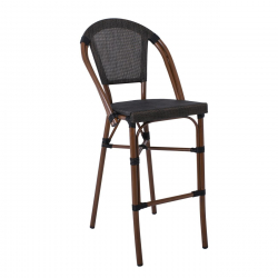 COSTA Σκαμπό BAR με Πλάτη, Αλουμίνιο Απόχρωση Καρυδί, Textilene Μαύρο  50x55x76/116cm