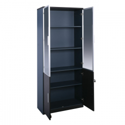 ADVANCE Βιβλιοθήκη Γραφείου, 3 Ράφια Πόρτες Γυαλί, Ντουλάπι, Απόχρωση Σκ. Καρυδί - Sky Grey  80x40x200cm