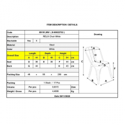 RELIX Καρέκλα Στοιβαζόμενη, Μέταλλο Βαφή Άσπρο  44x49x84cm