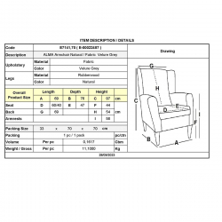 ALMA Πολυθρόνα - Μπερζέρα Σαλονιού - Καθιστικού Φυσικό Ύφασμα Velure Γκρι, K/D  69x76x97cm