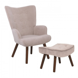 ALMA Πολυθρόνα - Μπερζέρα με Σκαμπό - Υποπόδιο Καρυδί Ύφασμα Velure Ανοιχτό Καφέ,K/D  69x76x97cm / 52x38x35cm