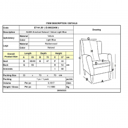 ALMA Πολυθρόνα - Μπερζέρα Σαλονιού - Καθιστικού Φυσικό Ύφασμα Ανοιχτό Μπλε Velure,K/D  69x76x97cm